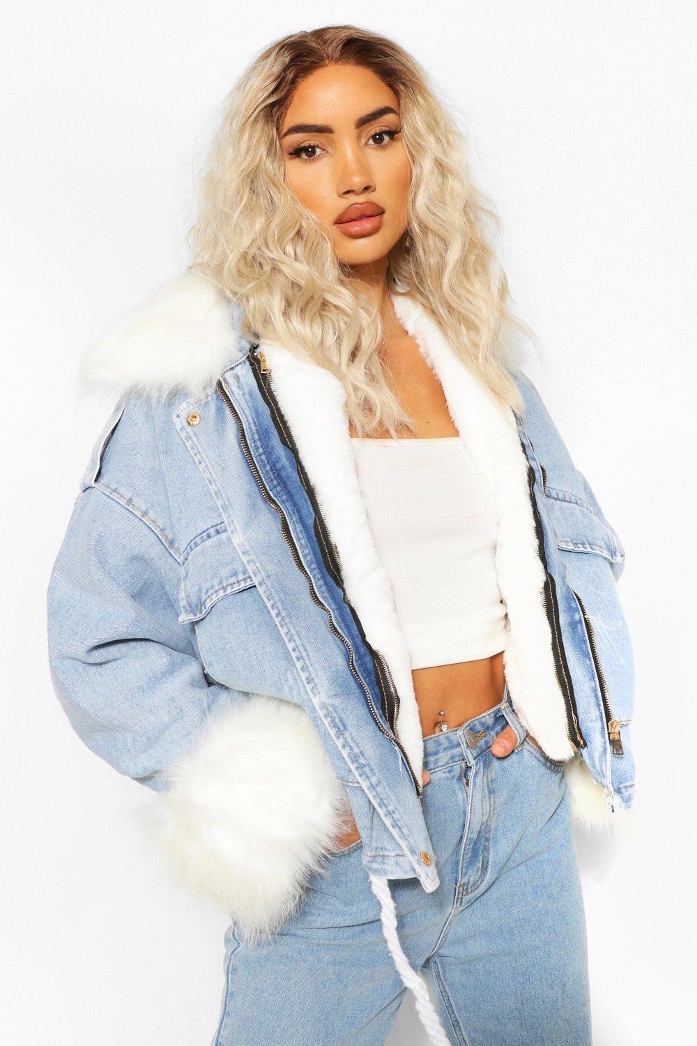 Veste en jean oversize fausse fourrure